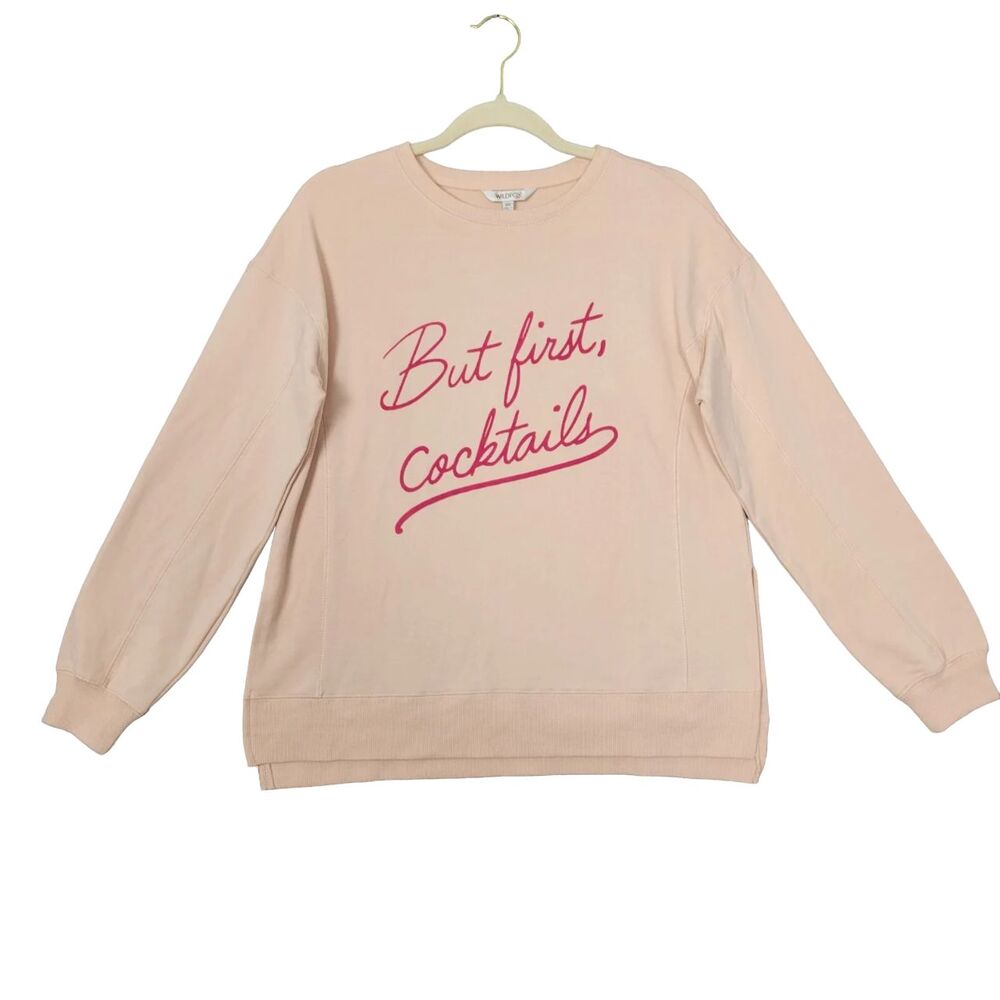 WILDFOX WLT4869S Pink But First Cocktails Long Sleeve Sweatshirt SIZE XS